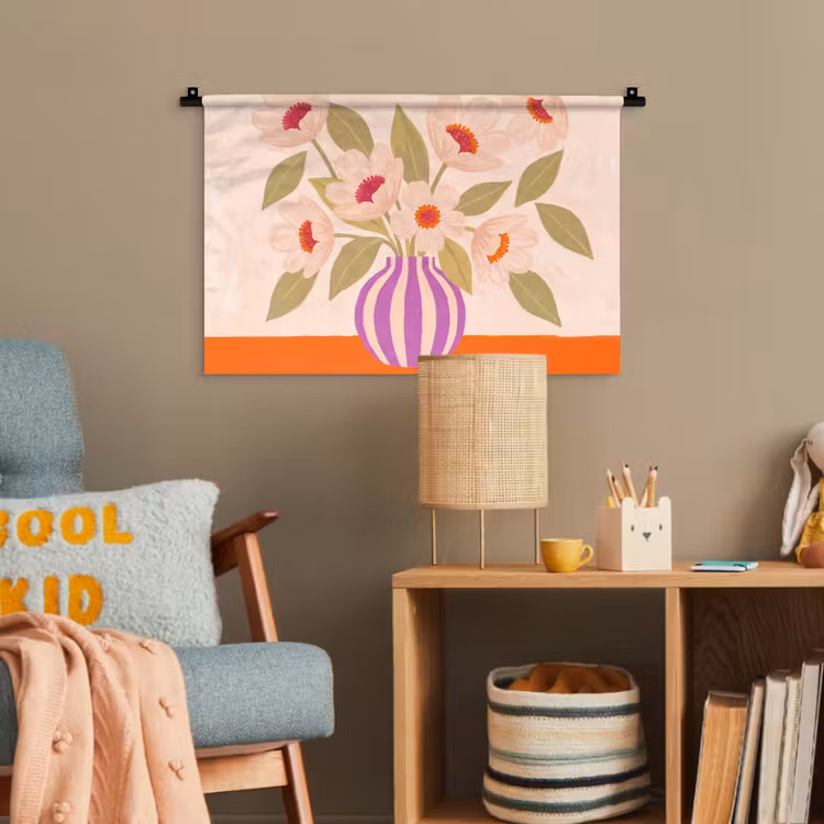 Bloemen - Vaas - Abstract - Paars - Oranje Wandkleed katoen klein -wsfeer4_kind