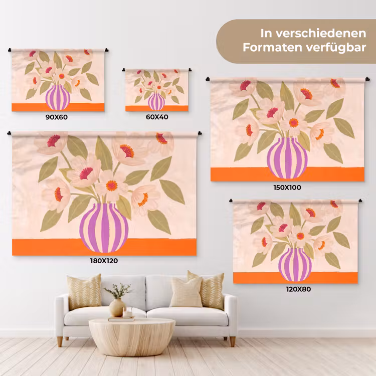 Bloemen - Vaas - Abstract - Paars - Oranje Wandkleed katoen klein -tsfeer8_DE