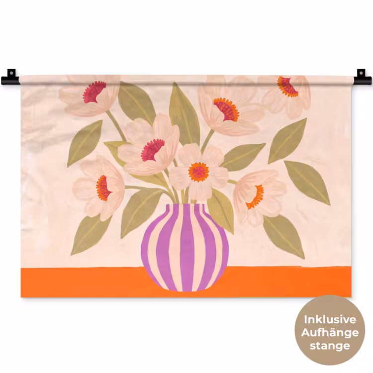 Bloemen - Vaas - Abstract - Paars - Oranje Wandkleed katoen klein -t3d_DE