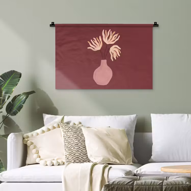 Bloemen - Vaas - Abstract - Modern - Aardetinten Wandkleed katoen klein -sfeer7