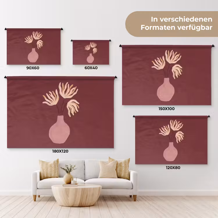 Bloemen - Vaas - Abstract - Modern - Aardetinten Wandkleed katoen klein -tsfeer8_DE