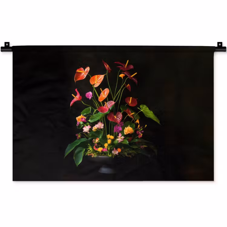 Bloemen - Vaas - Kleurrijk Wandkleed katoen klein -zz3d