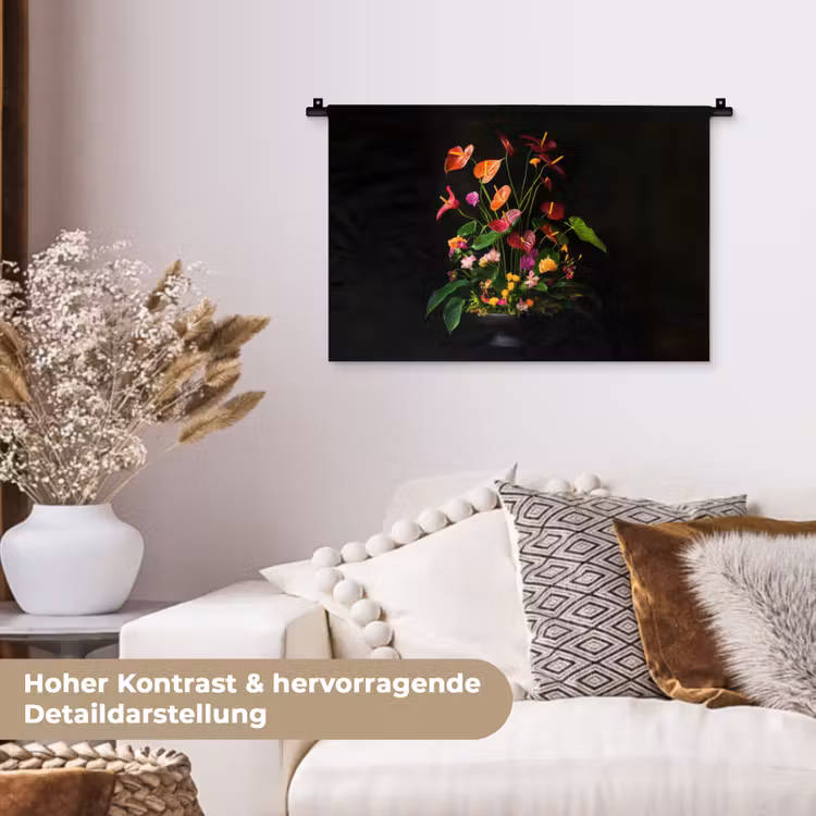 Bloemen - Vaas - Kleurrijk Wandkleed katoen klein -tsfeer1_DE