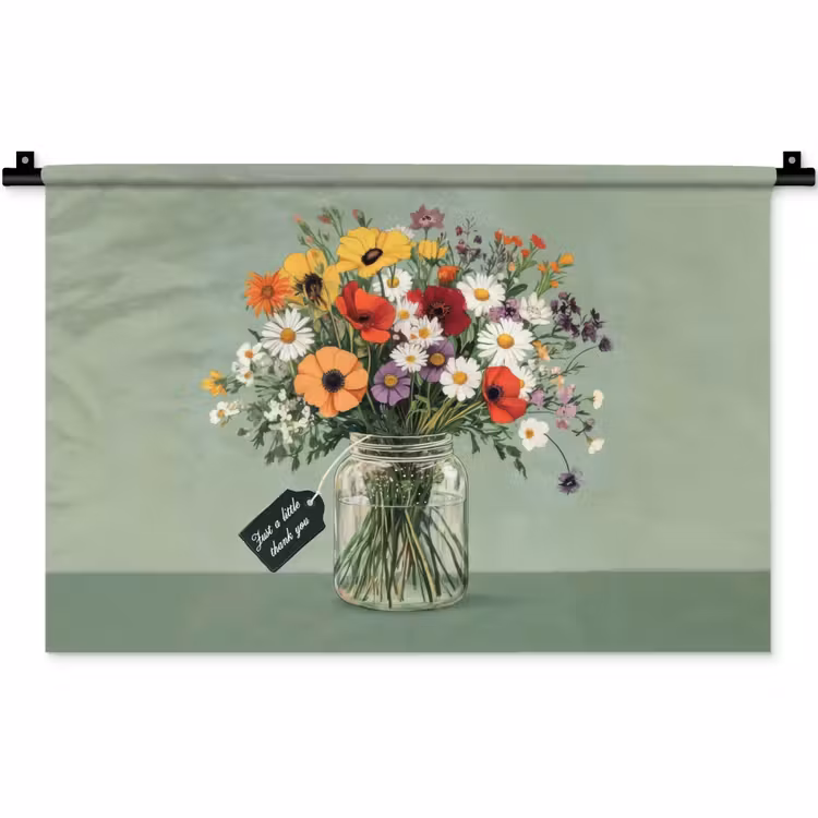 Bloemen - Vaas - Kaartje Wandkleed katoen klein -zz3d