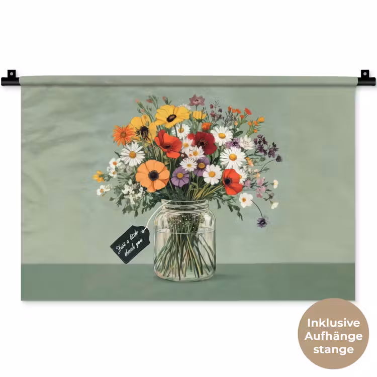 Bloemen - Vaas - Kaartje Wandkleed katoen klein -t3d_DE