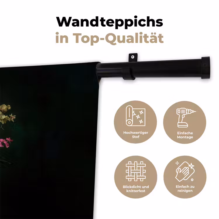 Bloemen - Vaas - Zwart Wandkleed katoen klein -tsfeer2_DE