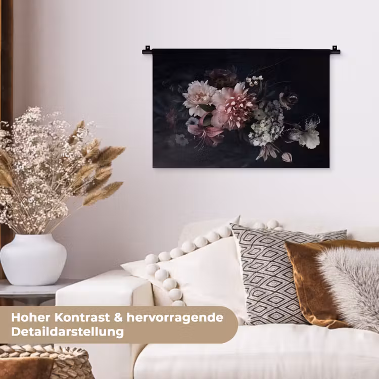 Bloemen - Vintage - Pastel - Zwart - Boeket Wandkleed katoen klein -tsfeer1_DE