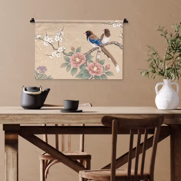 Bloemen - Vogels - Bloemen Wandkleed katoen klein -sfeer6