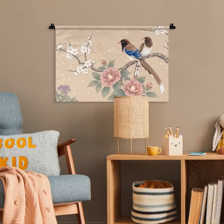 Bloemen - Vogels - Bloemen Wandkleed katoen klein -wsfeer4_kind