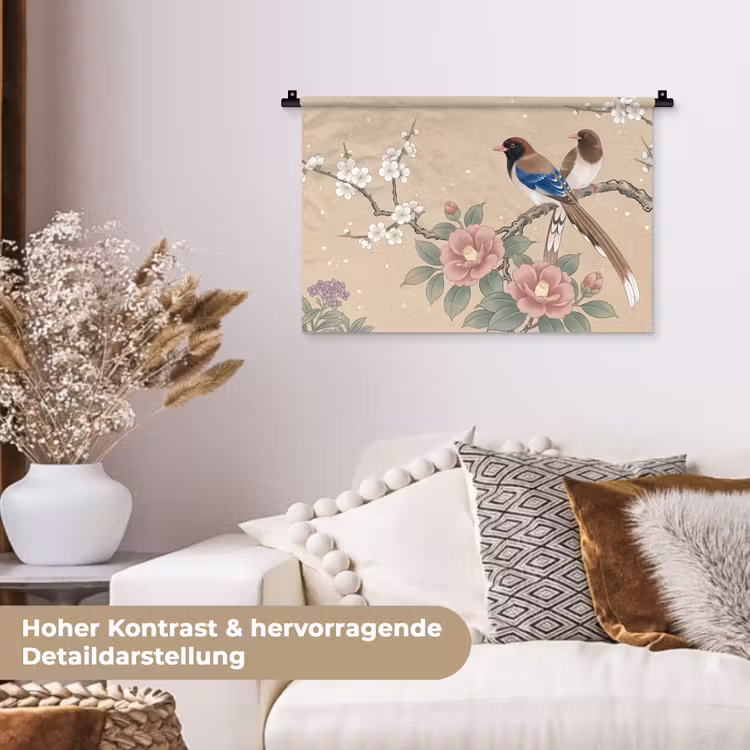 Bloemen - Vogels - Bloemen Wandkleed katoen klein -tsfeer1_DE