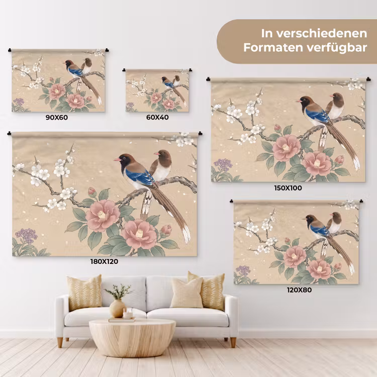 Bloemen - Vogels - Bloemen Wandkleed katoen klein -tsfeer8_DE
