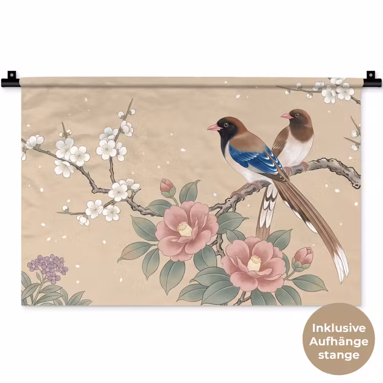 Bloemen - Vogels - Bloemen Wandkleed katoen klein -t3d_DE