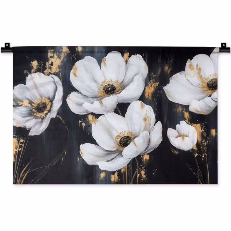 Bloemen - Wit - Abstract Wandkleed katoen klein -zz3d