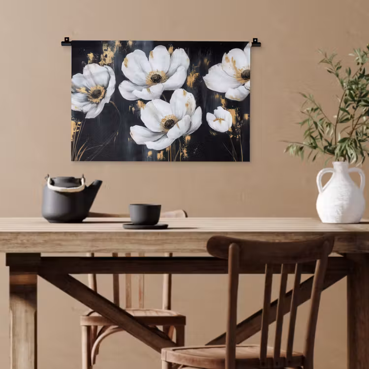 Bloemen - Wit - Abstract Wandkleed katoen klein -sfeer6