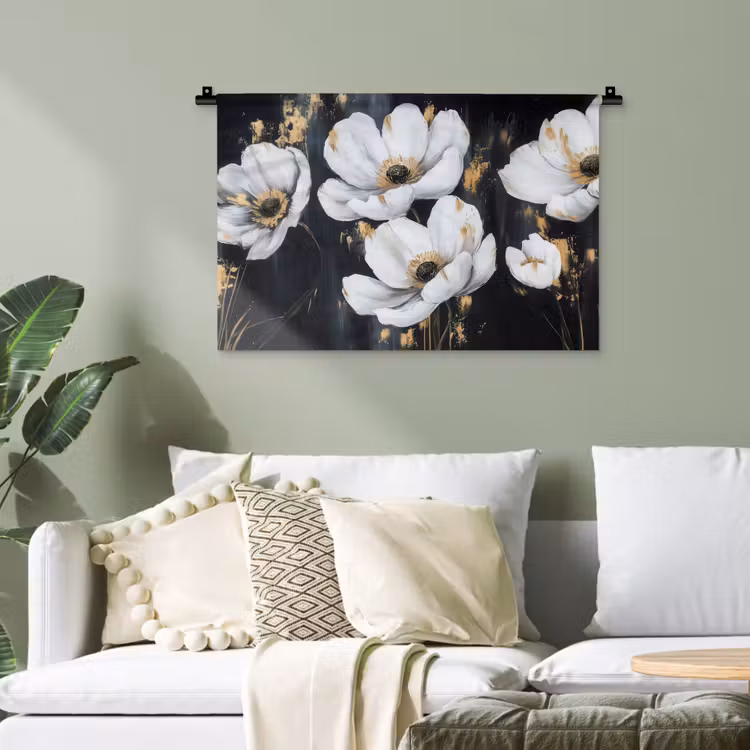 Bloemen - Wit - Abstract Wandkleed katoen klein -sfeer7