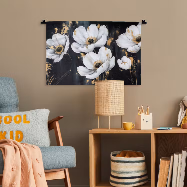 Bloemen - Wit - Abstract Wandkleed katoen klein -wsfeer4_kind