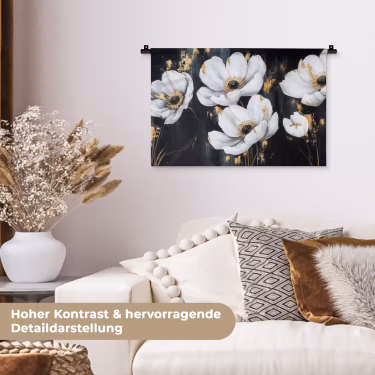 Bloemen - Wit - Abstract Wandkleed katoen klein -tsfeer1_DE