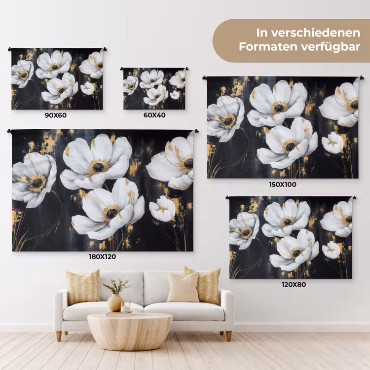 Bloemen - Wit - Abstract Wandkleed katoen klein -tsfeer8_DE