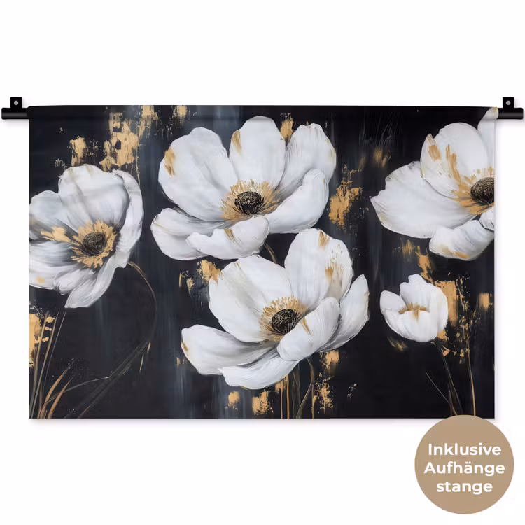 Bloemen - Wit - Abstract Wandkleed katoen klein -t3d_DE