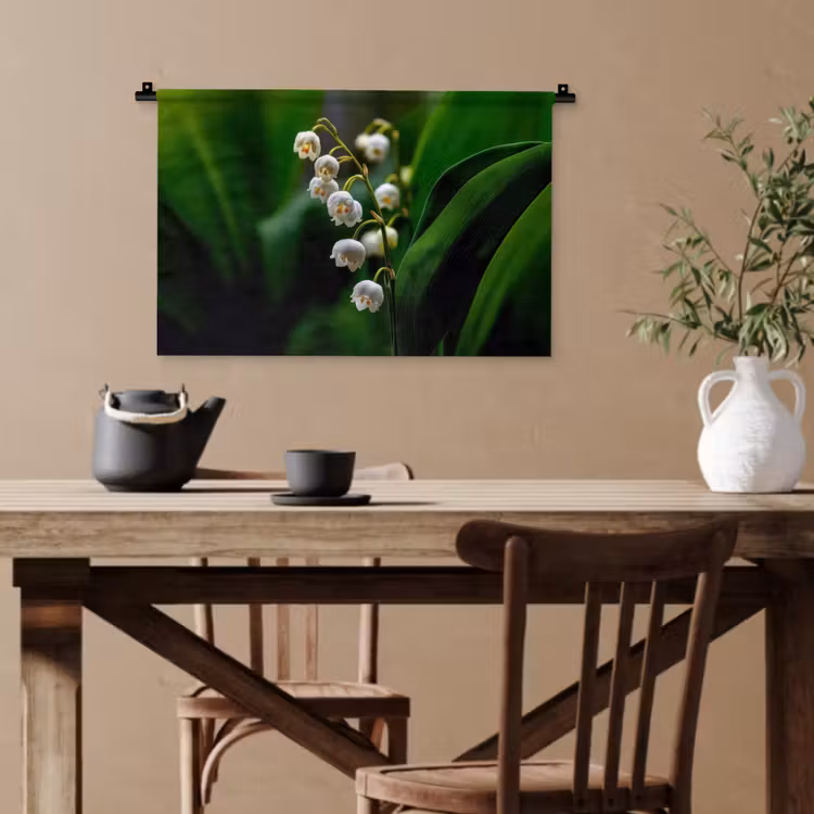Bloemen - Wit - Bladeren - Lelietjes Wandkleed katoen klein -sfeer6