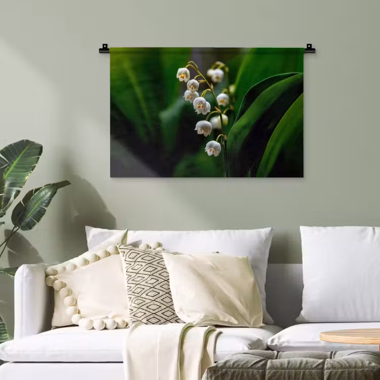 Bloemen - Wit - Bladeren - Lelietjes Wandkleed katoen klein -sfeer7