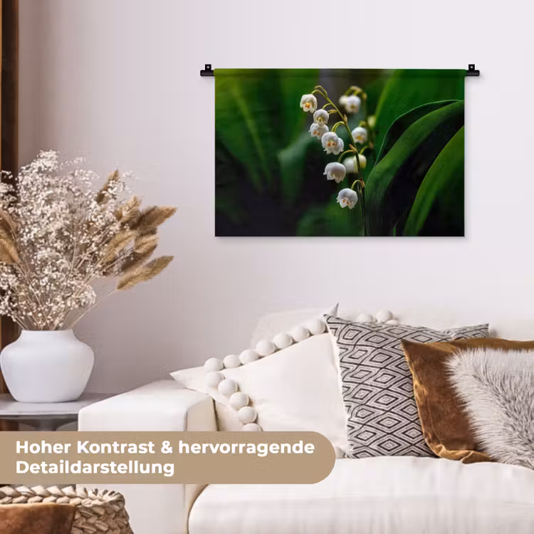 Bloemen - Wit - Bladeren - Lelietjes Wandkleed katoen klein -tsfeer1_DE