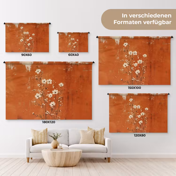 Bloemen - Wit - Subtiel - Roestkleur Wandkleed katoen klein -tsfeer8_DE