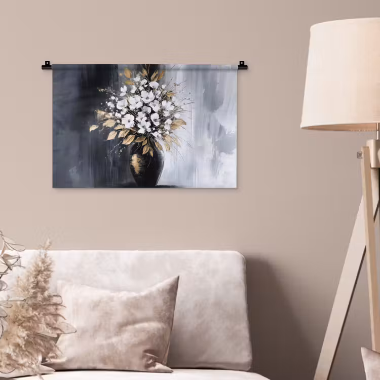 Bloemen - Wit - Vaas - Abstract Wandkleed katoen klein -sfeer4