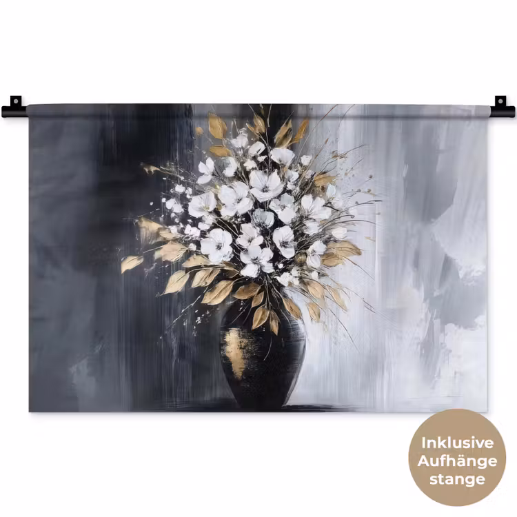 Bloemen - Wit - Vaas - Abstract Wandkleed katoen klein -t3d_DE