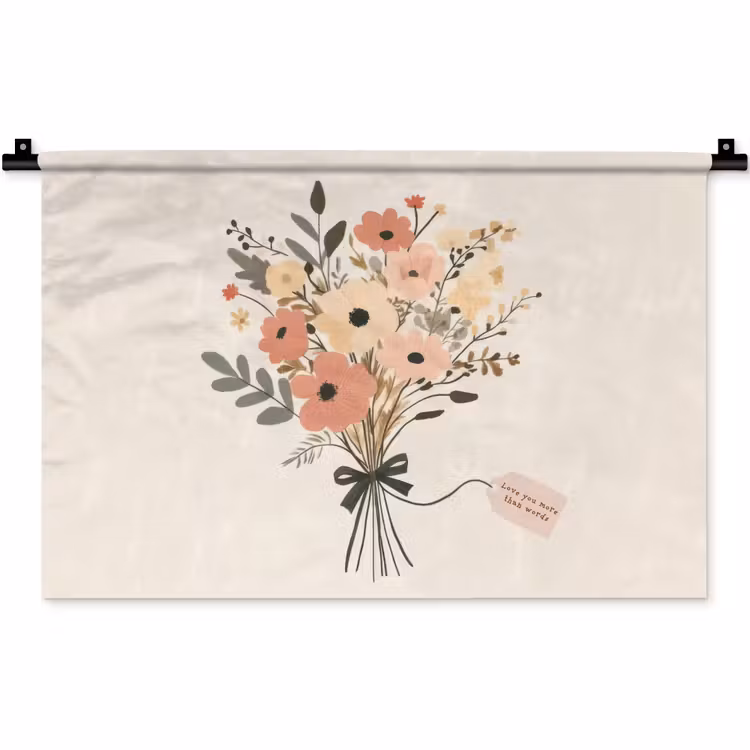 Bloemen - Quote - Beige - Lint Wandkleed katoen klein -zz3d