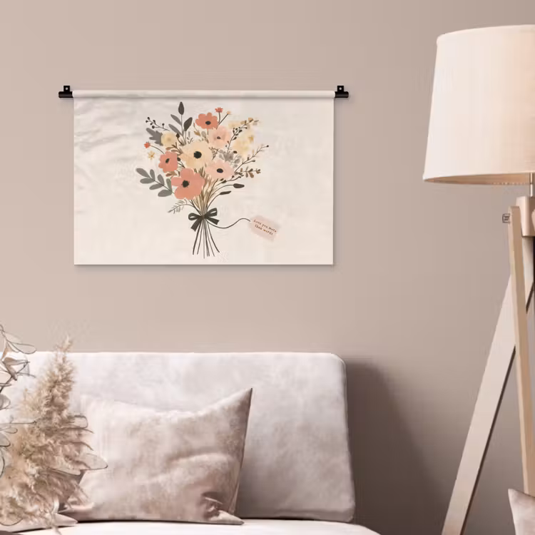 Bloemen - Quote - Beige - Lint Wandkleed katoen klein -sfeer4