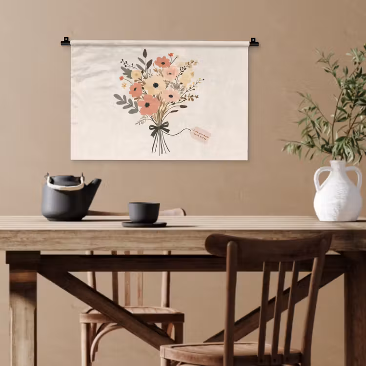 Bloemen - Quote - Beige - Lint Wandkleed katoen klein -sfeer6