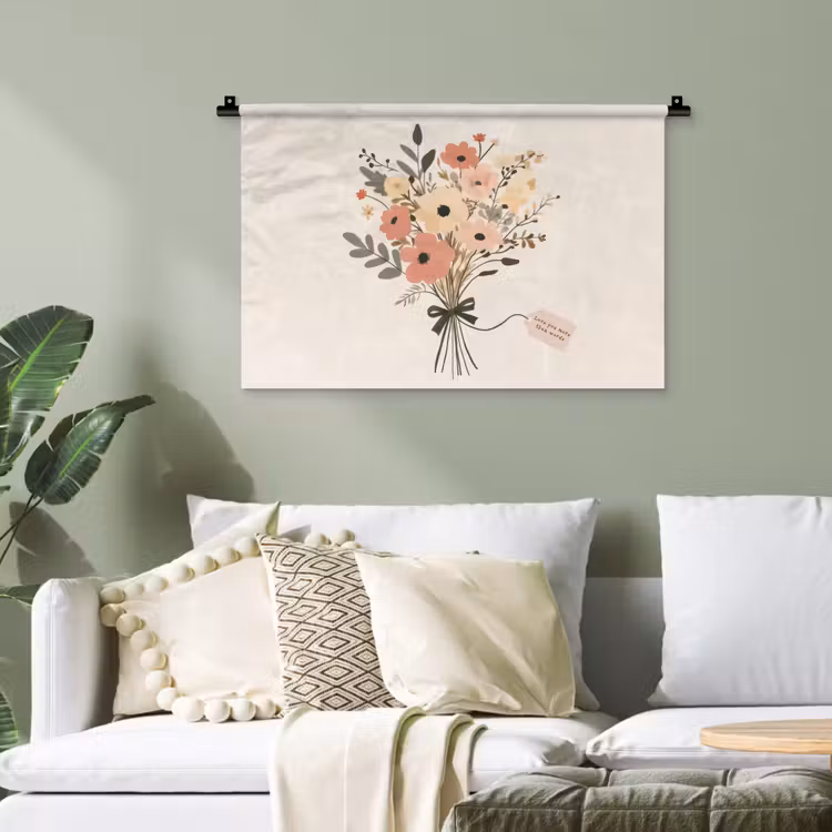 Bloemen - Quote - Beige - Lint Wandkleed katoen klein -sfeer7