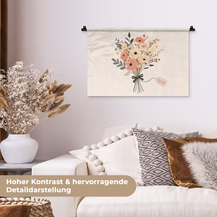 Bloemen - Quote - Beige - Lint Wandkleed katoen klein -tsfeer1_DE
