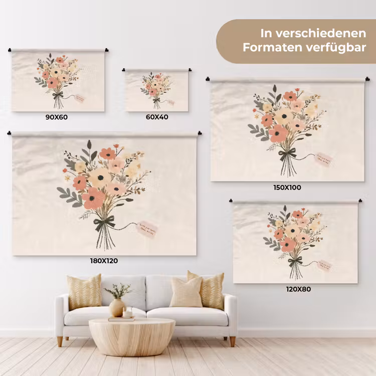 Bloemen - Quote - Beige - Lint Wandkleed katoen klein -tsfeer8_DE