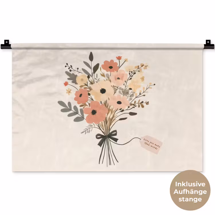 Bloemen - Quote - Beige - Lint Wandkleed katoen klein -t3d_DE