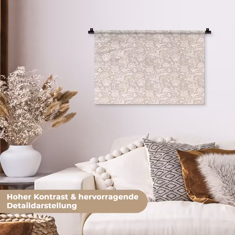 Bloemenprint - Grijs - Crème Wandkleed katoen klein 269 -tsfeer1_DE
