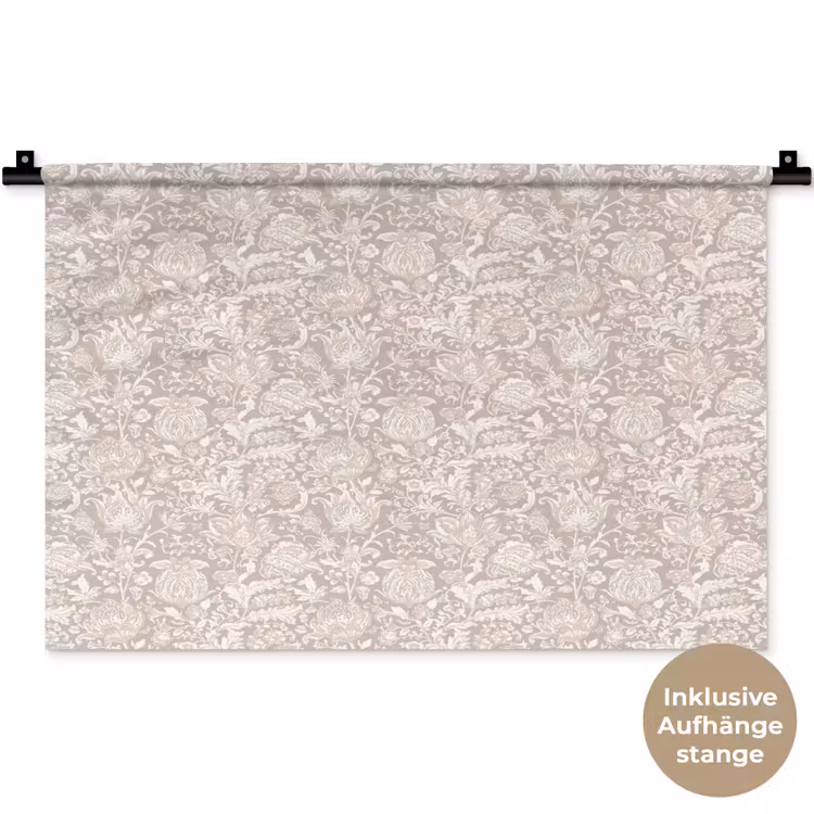 Bloemenprint - Grijs - Crème Wandkleed katoen klein 269 -t3d_DE