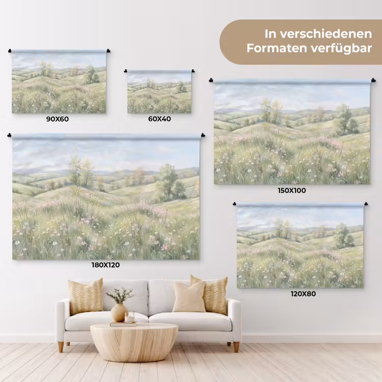 Bloemen veld - Bloemen - Groen Wandkleed katoen klein -tsfeer8_DE