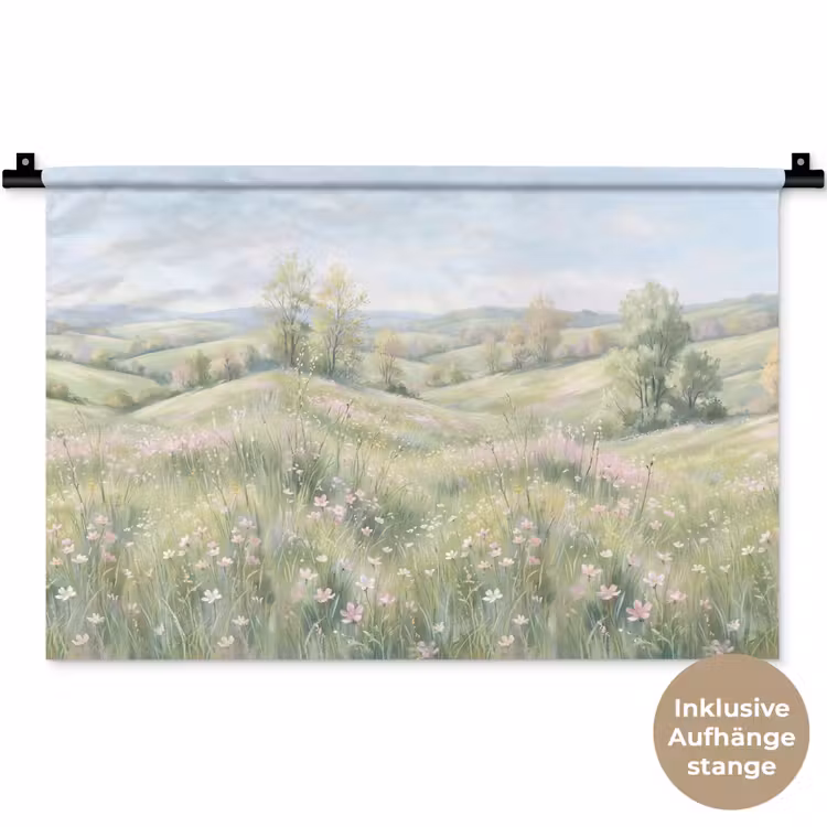 Bloemen veld - Bloemen - Groen Wandkleed katoen klein -t3d_DE