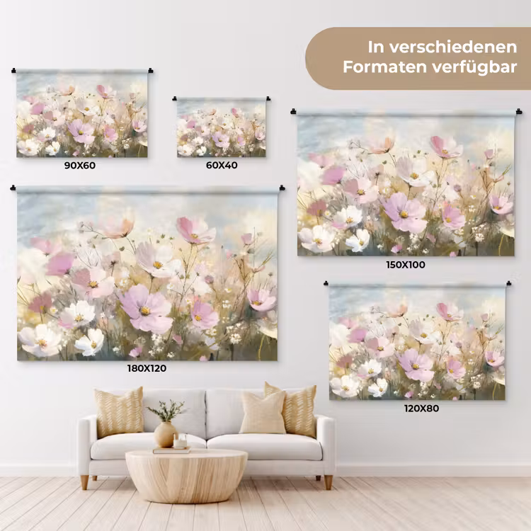 Bloemenveld - Lichte tinten - Geschilderd Wandkleed katoen klein -tsfeer8_DE