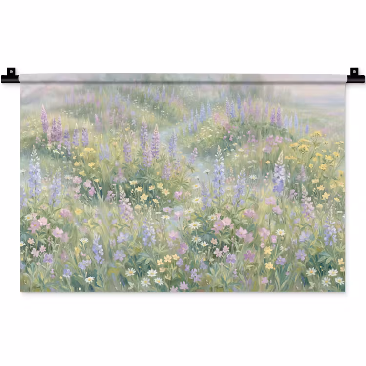Bloemenveld - Heuvels - Kleurrijk Wandkleed katoen klein -zz3d