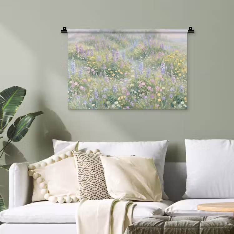 Bloemenveld - Heuvels - Kleurrijk Wandkleed katoen klein -sfeer7
