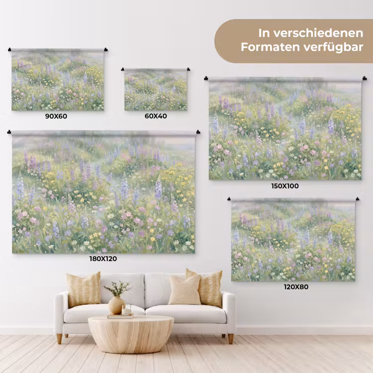 Bloemenveld - Heuvels - Kleurrijk Wandkleed katoen klein -tsfeer8_DE