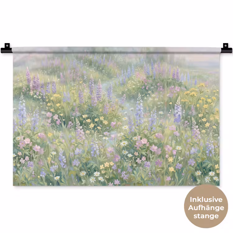 Bloemenveld - Heuvels - Kleurrijk Wandkleed katoen klein -t3d_DE
