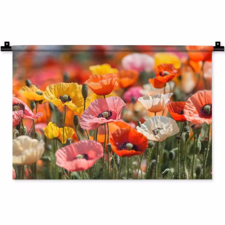 Bloemenveld - Klaprozen - Kleurrijk Wandkleed katoen klein -zz3d