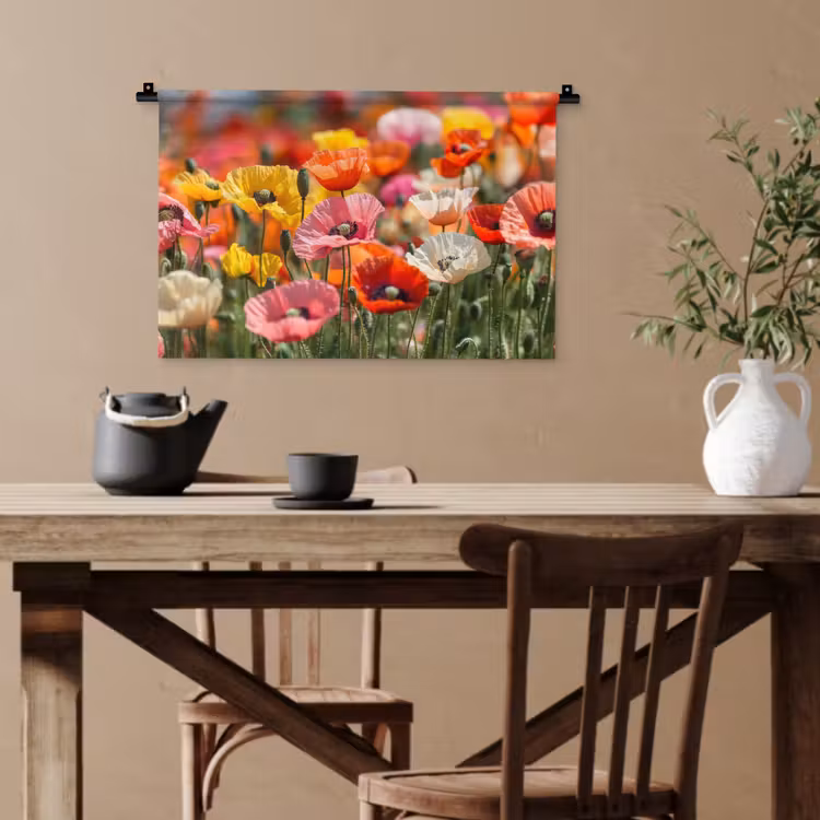 Bloemenveld - Klaprozen - Kleurrijk Wandkleed katoen klein -sfeer6