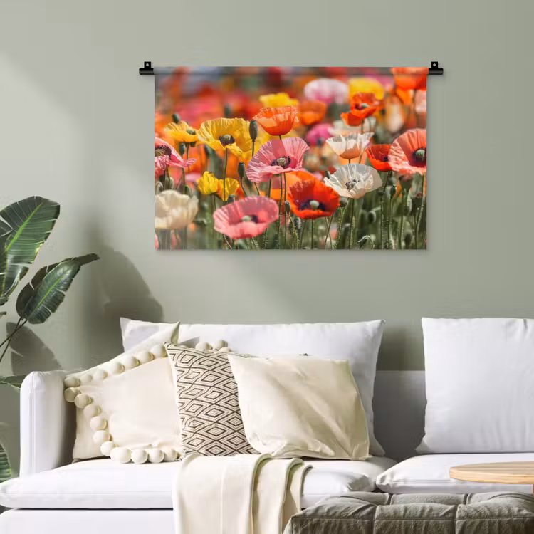 Bloemenveld - Klaprozen - Kleurrijk Wandkleed katoen klein -sfeer7