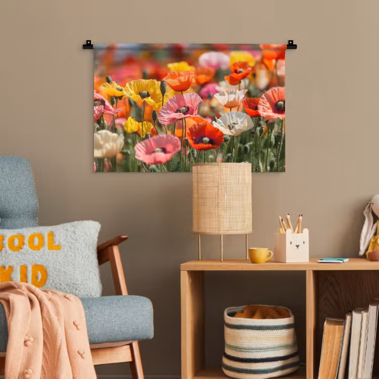 Bloemenveld - Klaprozen - Kleurrijk Wandkleed katoen klein -wsfeer4_kind