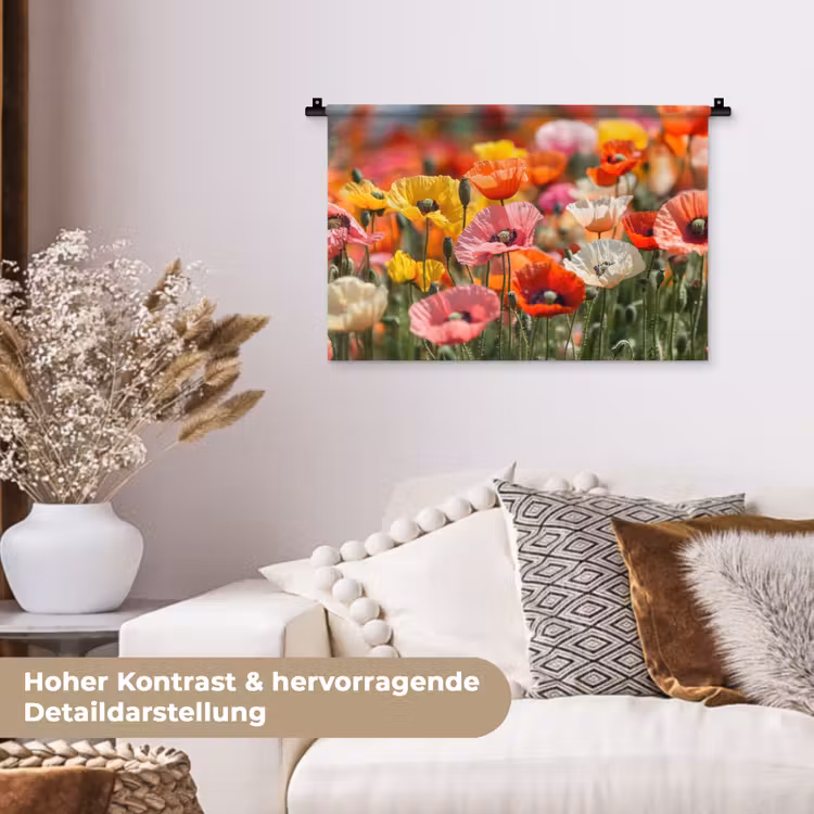 Bloemenveld - Klaprozen - Kleurrijk Wandkleed katoen klein -tsfeer1_DE